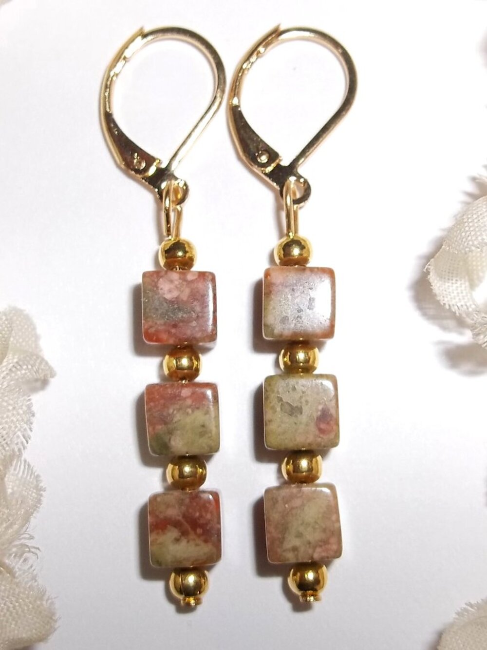 Unakite Earrings Orange Green Gold Southwestern Style Jewelry Set Pair D9127